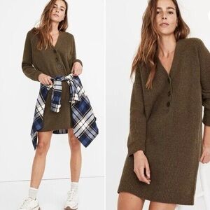 NWT Madewell Olive Henley Sweater Dress - XS